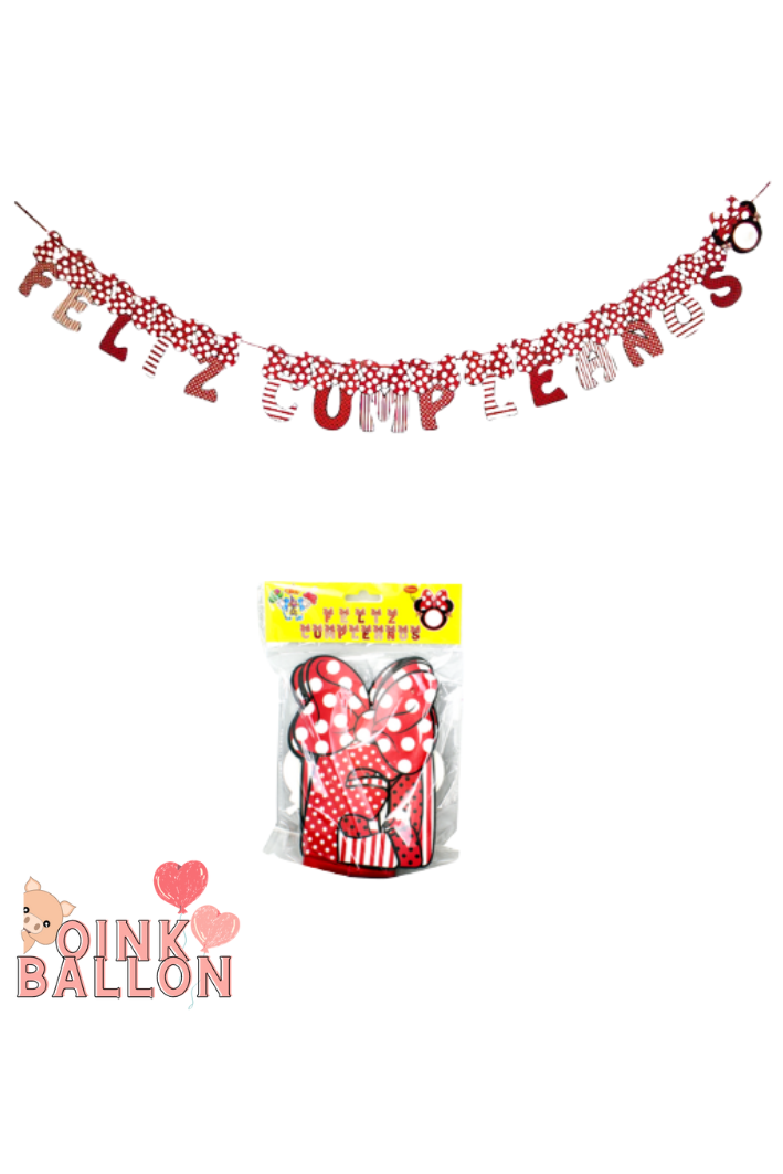 Letrero Feliz Cumpleaños Banderín Minnie Mimi oinkBallon LolaPay