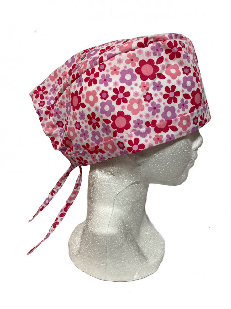 Gorro Medico Quirurgico Quirofano Estampado Flores En Rosa Fiusha Y Lila Hemieliouniformes