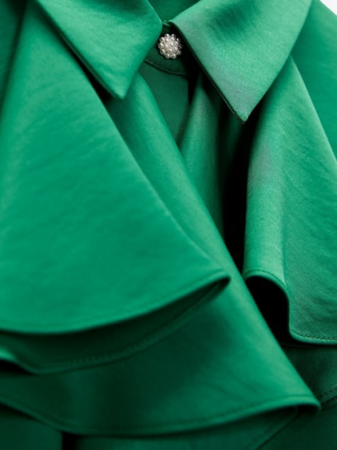 blusa saten verde zara