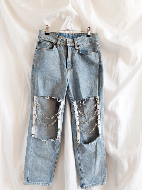 Calma Untado profesional Mom jeans rotos con cadenas - flordecerezo_boutiqu - LolaPay