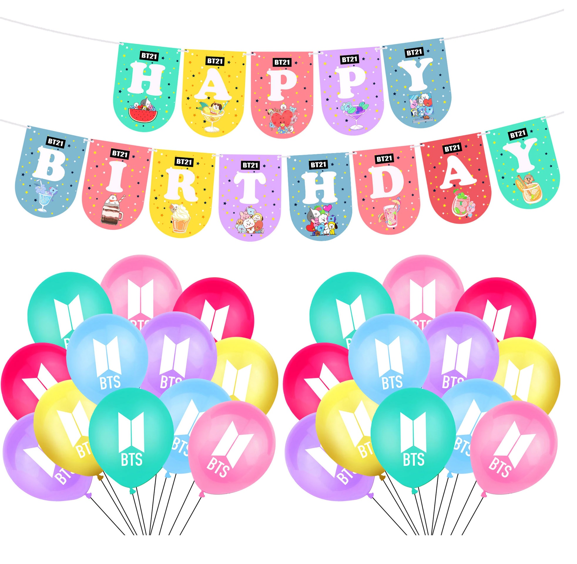 SET DE FIESTA CUMPLEAÑOS DE DISEÑO BTS DE 40 PIEZAS - KMart - LolaPay