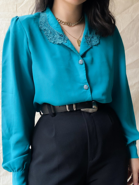 De Vestir Blusa De Seda Azul Turquesa Blusa Turquesa Kanso LolaPay