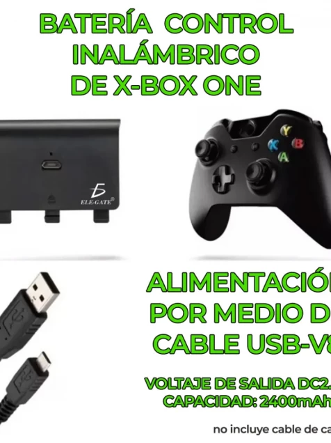 Batería mando Xbox One 2400mAh, incluye cable de carga, pila xbox